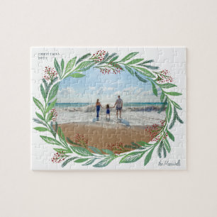 White Illustrated Leaf Wreath Foto Frame Legpuzzel