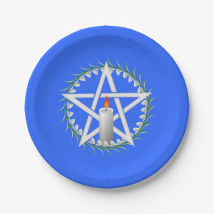 White Imbolc Pentagram met Snowdruppels Papieren Bordje