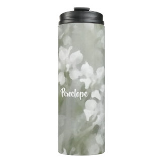 White Impressionist Botanical Art met naam Thermosbeker