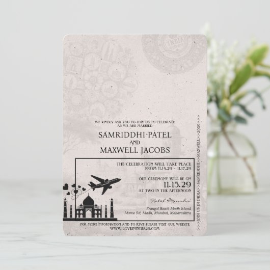White India Passport bruiloft uitnodiging (Staand voorkant)