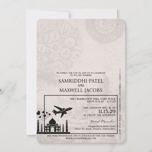 White India Passport bruiloft uitnodiging (Voorkant)