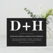 White initialen bold typografie zwarte bruiloft kaart (Staand voorkant)