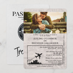 White Ireland Passport Wedding Invitation Kaart