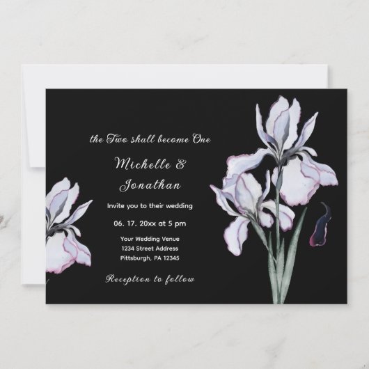 White Iris Floral op Black Christelijk Wedding Kaart (Voorkant)