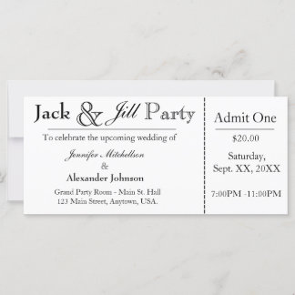 White Jack en Jill Shower Ticket Invitation