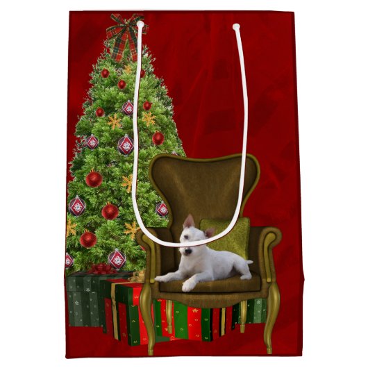 White Jack Russell Kerstmis Medium Cadeauzakje (Achterkant)