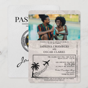 White Jamaica Passport Wedding Invitation Kaart