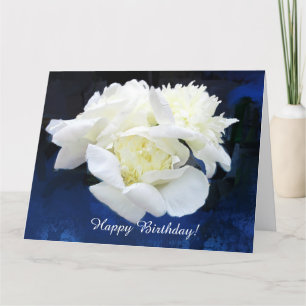 White Japanese Peonies Birthday Wenskaart Kaart