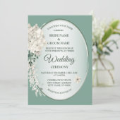 White Jasmine Floral Green Geometric Wedding Kaart (Staand voorkant)