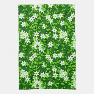 White Jasmine onder groene bladeren Theedoek