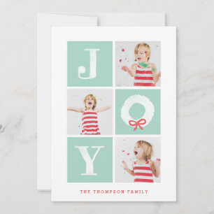 White Joy Kerstmis met multifotoreportkaart Feestdagenkaart