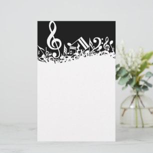 White Jumked Musical Notes op zwart Briefpapier