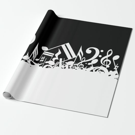 White Jumked Musical Notes op zwart Cadeaupapier (Uitgerold)