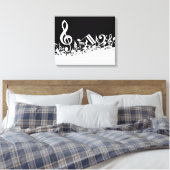 White Jumked Musical Notes op zwart Canvas Afdruk (Insitu (Slaapkamer))