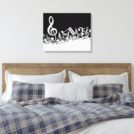 White Jumked Musical Notes op zwart Canvas Afdruk (Insitu (Slaapkamer))