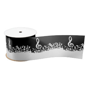 White Jumked Musical Notes op zwart Lint