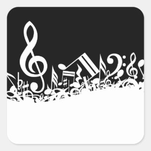 White Jumked Musical Notes op zwart Vierkante Sticker