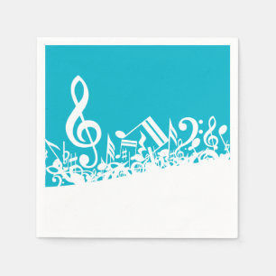 White Jumked Musical Notes over Turquoise Servetten