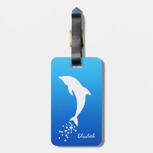 White Jumping Dolphin with Bubbles Bagagelabel (Achterkant verticaal)