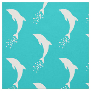 White Jumping Dolphin with Bubbles Fabric Stof