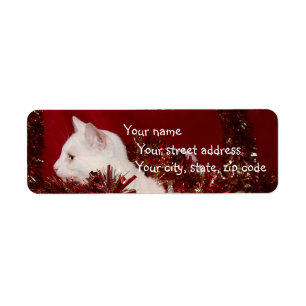 White kat Kerstmis Etiket