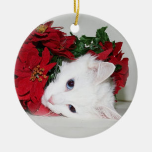 White kat Kerstmis Keramisch Ornament