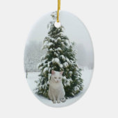 White Kat kerstversiering Keramisch Ornament (Voorkant)