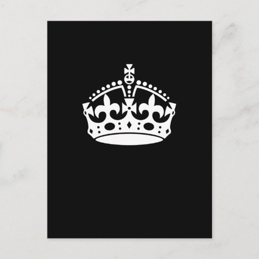 White Keep Calm Crown on Black Briefkaart (Voorkant)