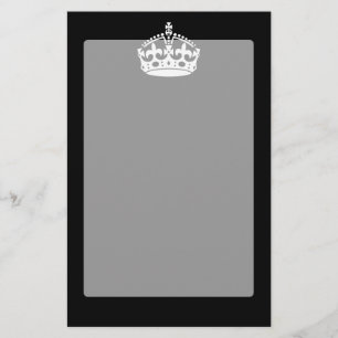White Keep Calm Crown on Black Briefpapier