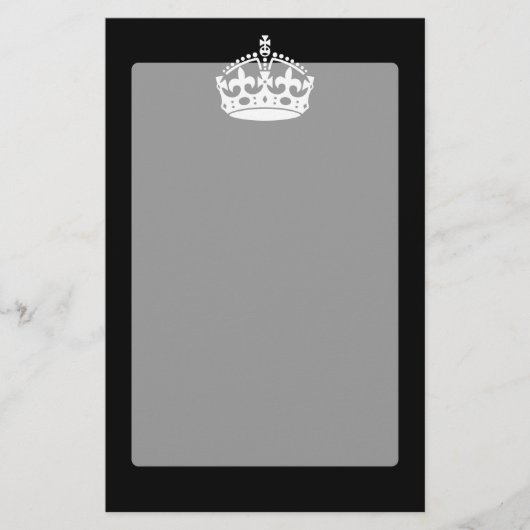 White Keep Calm Crown on Black Briefpapier (Voorkant)