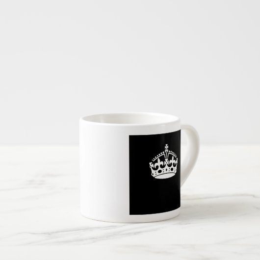 White Keep Calm Crown on Black Espresso Kop (Voorkant rechts)