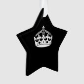 White Keep Calm Crown on Black Ornament (voorkant)