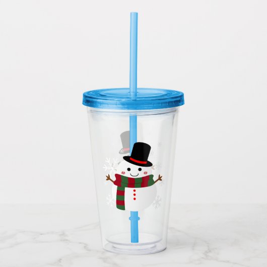 White kerst Snowman Acryl Drinkbeker (Voorkant)