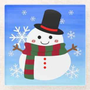White kerst Snowman Glazen Onderzetter