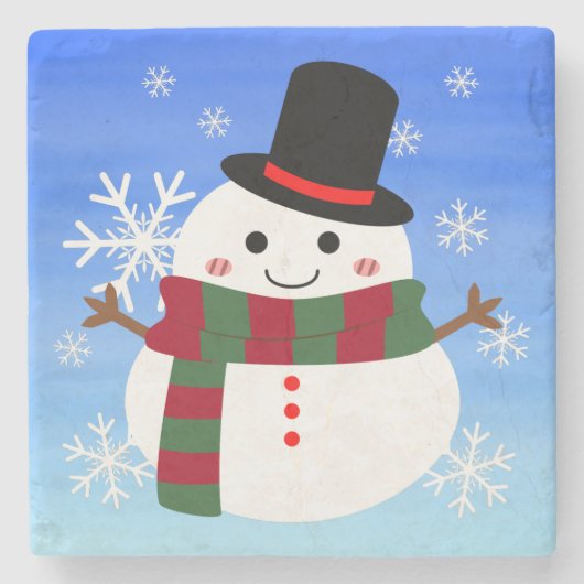 White kerst Snowman Stenen Onderzetter (Voorkant)