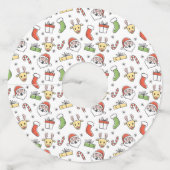White KerstHappy Santa en Reindeer Pattern Wijnglaslabel (Achterkant)