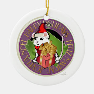White Kerstmis Mouse Holiday Greep Keramisch Ornament