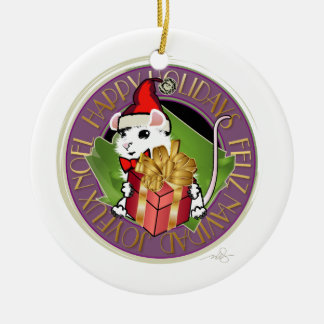 White Kerstmis Mouse Holiday Greep Keramisch Ornament