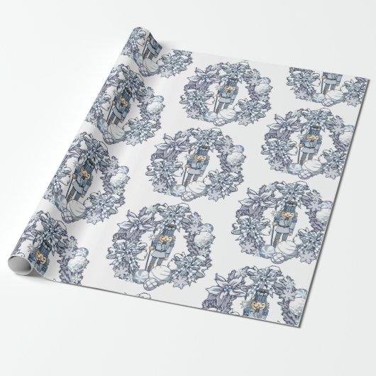 White Kerstmis Nutcracker Wreath Cadeaupapier (Uitgerold)