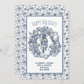 White Kerstmis Nutcracker Wreath Feestdagenkaart (Voorkant / Achterkant)