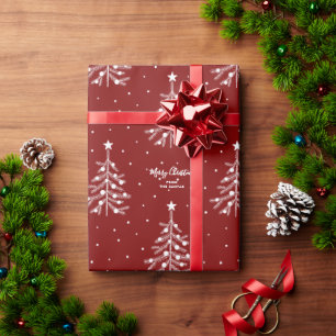 White Kersttree Patroon Aangepaste tekst rood Cadeaupapier