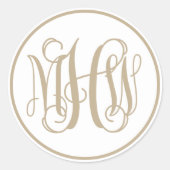White Khaki Vine Script Monogram, DIY BG Ronde Sticker (Voorkant)