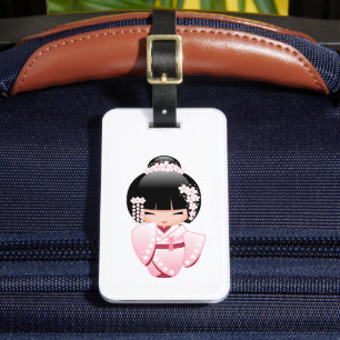 White Kimono Kokeshi Doll - Cute Geisha Girl Bagagelabel
