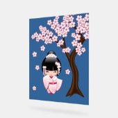 White Kimono Kokeshi Doll Cute Geisha Girl Blue Acryl Bord (Hoek)