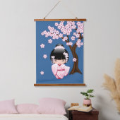 White Kimono Kokeshi Doll - Cute Geisha Girl Hangend Wandkleed (Slaapkamer)