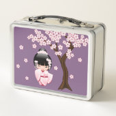 White Kimono Kokeshi Doll Cute Geisha Girl Paars (Achterkant)