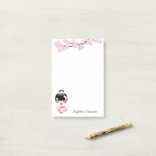 White Kimono Kokeshi Doll - Cute Geisha Girl Post-it® Notes (Op bureau)