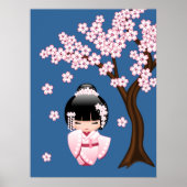 White Kimono Kokeshi Doll - Cute Geisha Girl Poster (Voorkant)