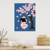 White Kimono Kokeshi Doll - Cute Geisha Girl Poster (Keuken)