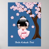 White Kimono Kokeshi Doll - Cute Geisha Girl Poster (Voorkant)